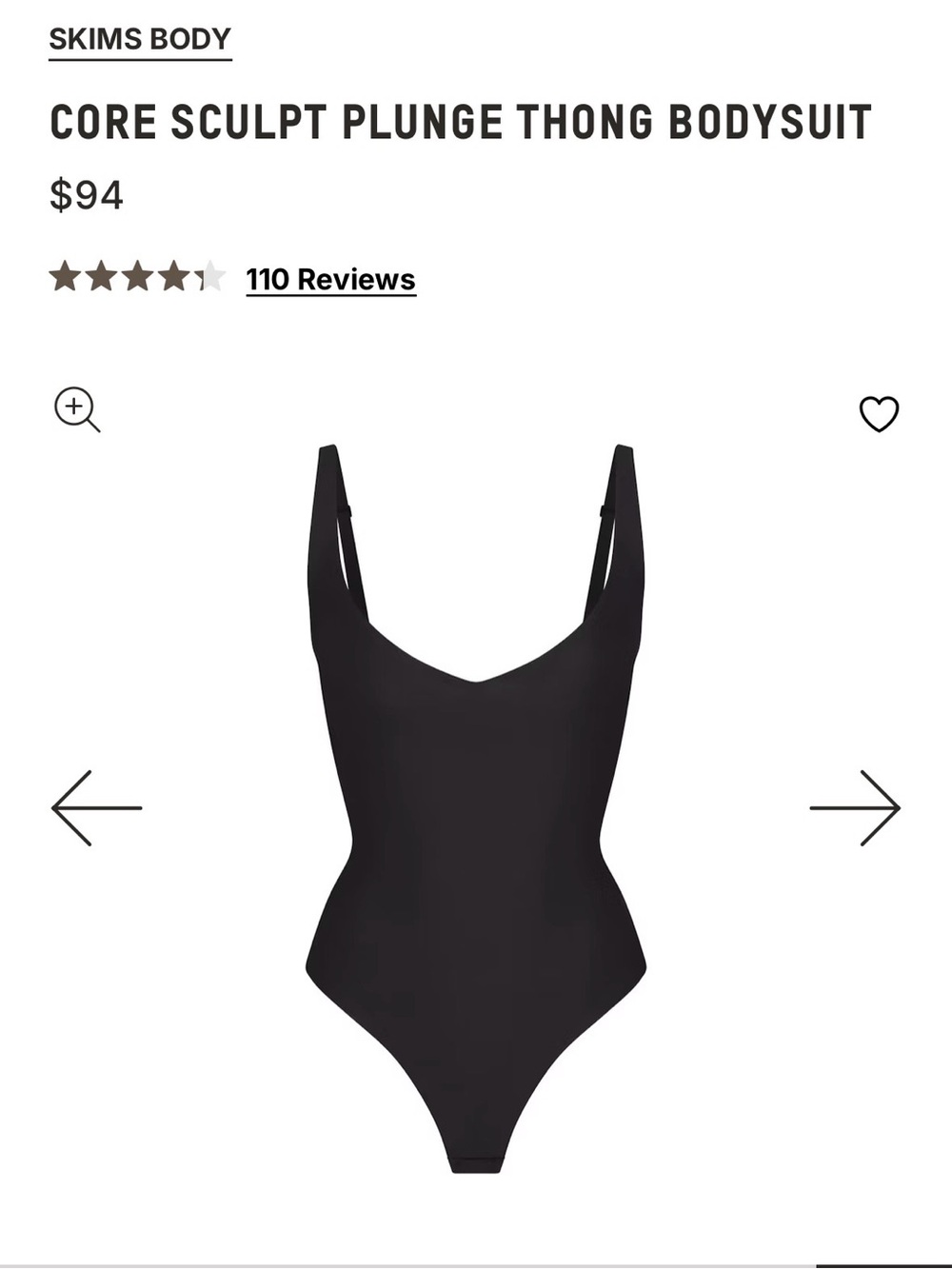 SKIMS Black Core Sculpt Plunge Thong Bodysuit